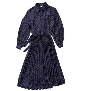 Max Studio Dark Blue & Brown Long Sleeve Shirtdress Sz L